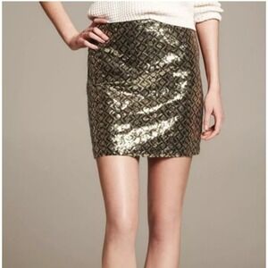 Banana Republic Women's Size 4 Green Gold Geometric Print Sequin Mini Skirt